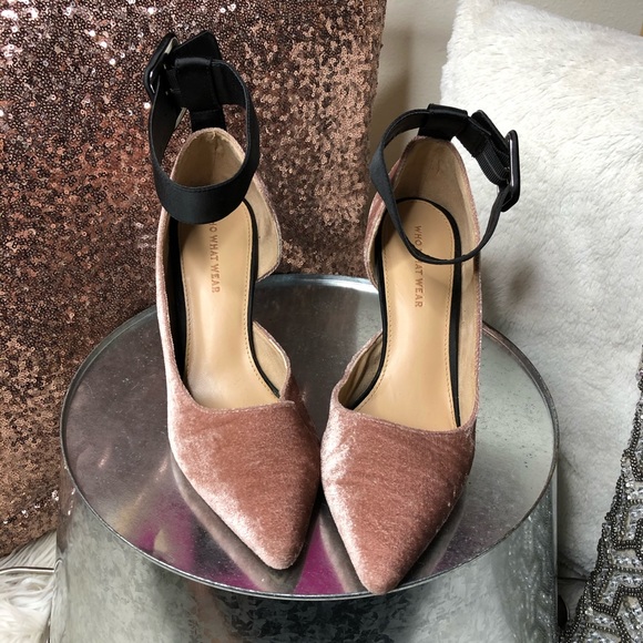 Who What Wear Shoes - Pink Suede Black Ankle Strap Heels || Size 7